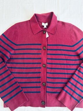 NWT J.Crew Factory Striped Collared Sweater-Jacket
